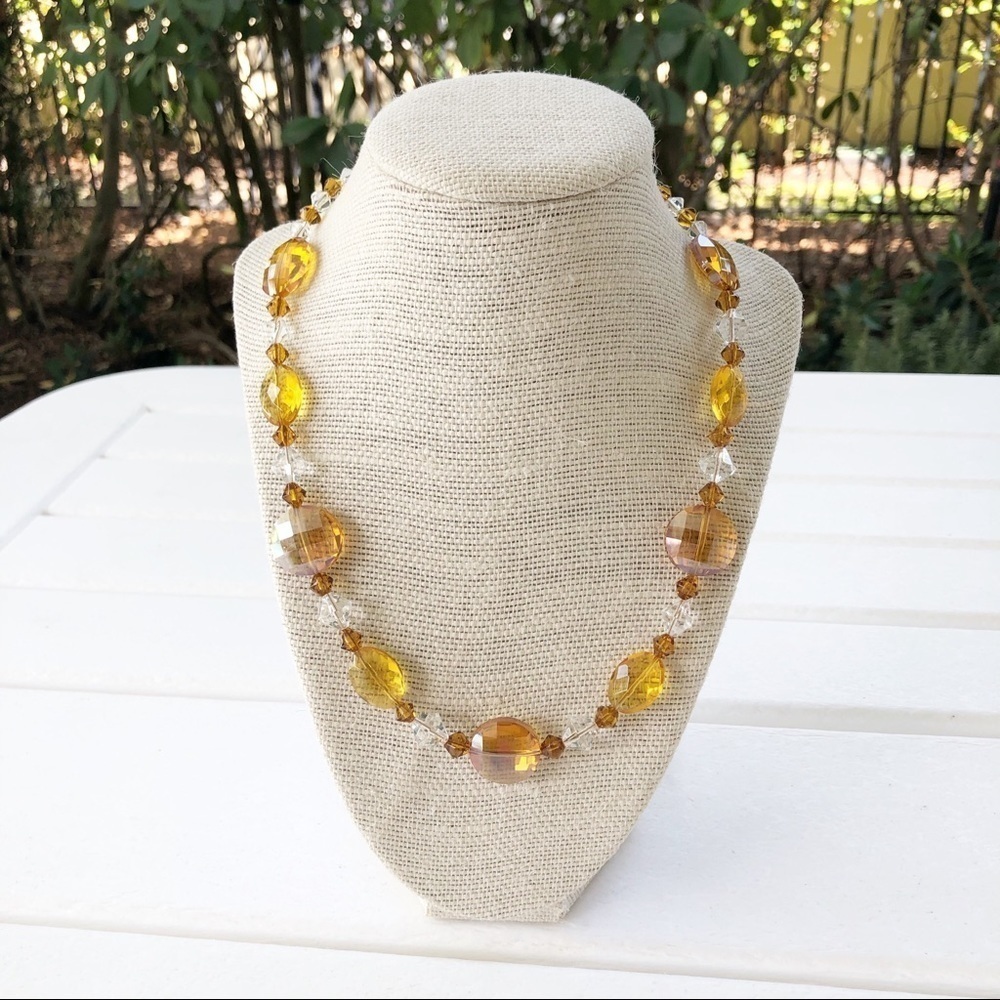 NWT Czech Crystal Beaded Necklace Amber-Colored
